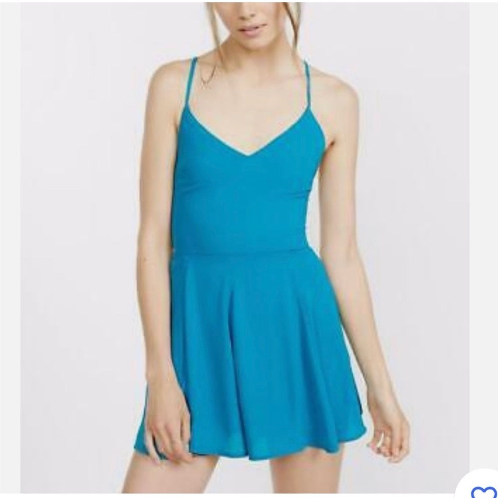 Express Blue Turquoise Strappy Romper with Criss Cross Tie Back